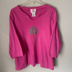 Vintage Quacker Factory Embellished Frog 3/4 Length Sleeve Top Size 2X